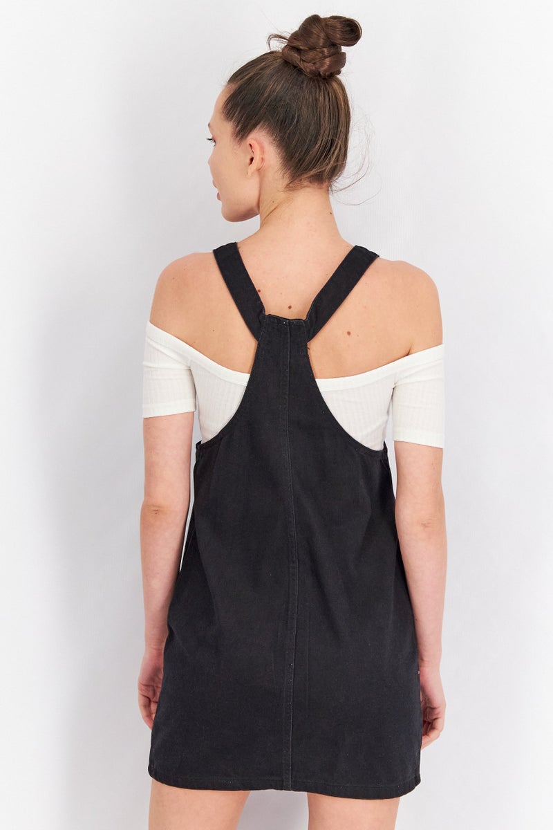 DeFacto فستان ميني بدون أكمام من الدنيم للسيدات، أسود - Image 2